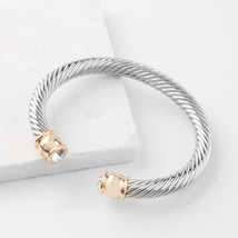Plunder Bracelet (New) Fancy - Silver &amp; Gold Txtrd Bangl W/ Crystal 7.5&quot; (PB585) - £19.40 GBP