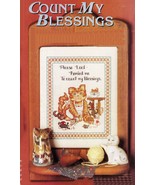 Cross Stitch Count My Blessings Cat Framed Piece Kitten Pillows Patterns - $13.70 CAD