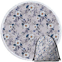 White and Blue Flowers over Grey Round Beach Towel - $14.90+