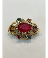 Vintage Multi Color Rhinestone Brass Leaves Brooch Made in Austria - $1,865.76 MXN