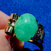 Earth mined Green Jadeite Jade Antique Engagement Ring 14k Solid Gold Statement - $3,795.25