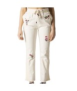 Desigual Cream Ecru Floral Embroidered Jogger Lita Raw Hem Jeans size S ... - $84.89
