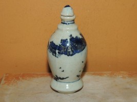 Chinese Porcelain 3.5+&quot; Snuff Bottle beige blue buildings w/ lid vintage... - €42,36 EUR