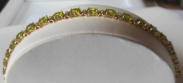 Green Stone, 2 Diamonds &amp; Gold Vermeil Over Sterling Silver Tennis Bracelet 7.5&quot; - £150.82 GBP