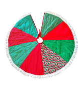 Quilted Patchwork Christmas Tree Skirt Red Green Reversible  60&quot;  Round ... - $75.46 CAD