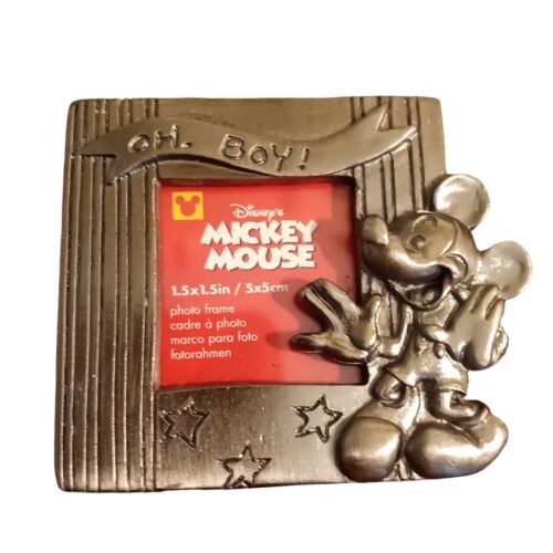 Primary image for Disney "OH BOY!" Mickey Mouse Stars 2.5x2.25"Sq Pewter Picture Frame Magnet Back
