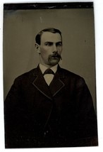CIRCA 1860&#39;S 1/6 Plate Hand Tinted TINTYPE Handsome Man With Mustache in Suit - £14.57 GBP