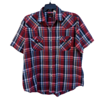 Plains Western Wear Pearl Snap Men&#39;s Shirt, Red Blue &amp; White Plaid Size XL - £17.26 GBP