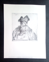 Rembrandt 1640 Etching Old Man with Divided Fur Cap NY Met Museum Qualit... - $20.69 CAD