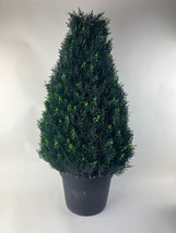 Artificial Cypress Topiary 37 In Tower Style Faux Plant Pot Outdoor! PUR... - £89.34 GBP