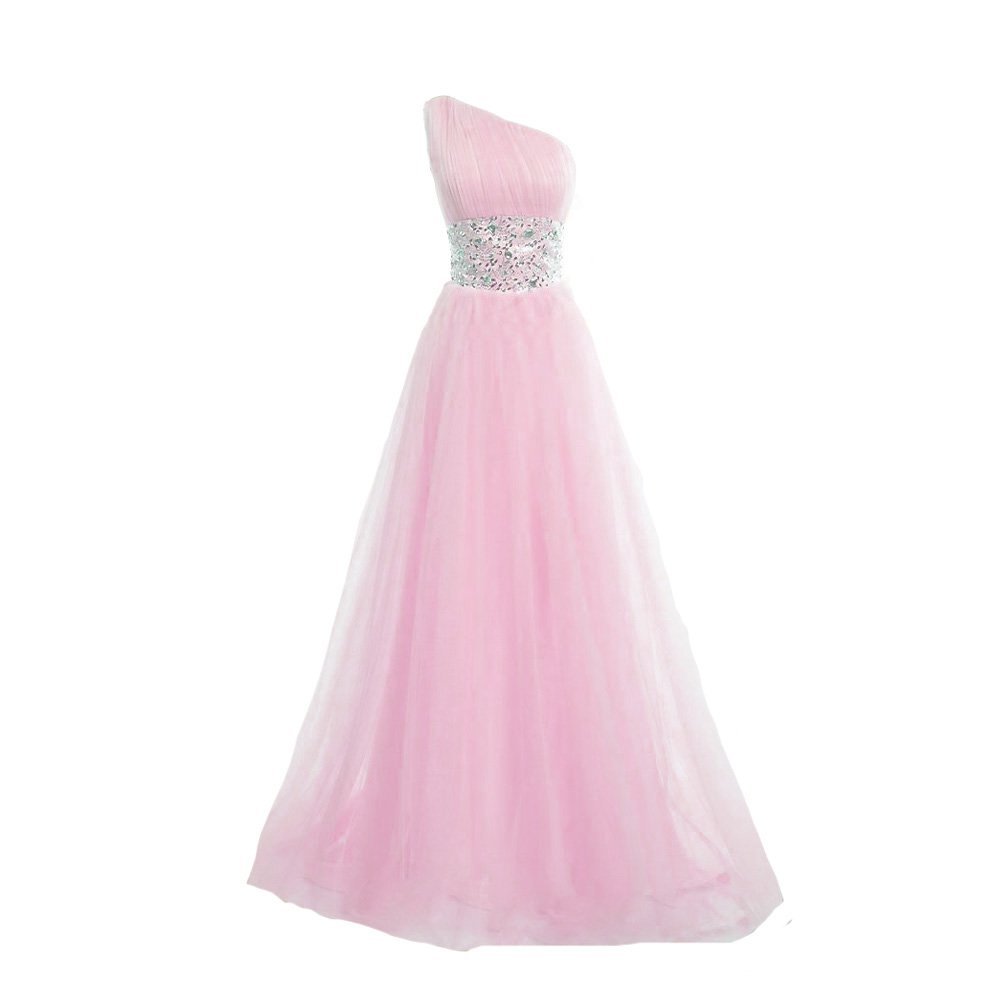 Kivary Women's Tulle One Shoulder A Line Bling Bling Beaded Sequins Crystals Lon