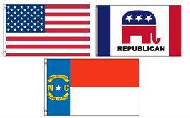 Lot of 3 Flags: USA, North Carolina State and Republican 3&#39;x5&#39; Polyester Flag - £13.28 GBP