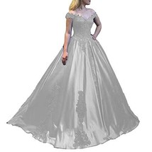 Kivary Off The Shoulder Satin Beaded Long Ball Gown Wedding Prom Dresses Dark Gr - $135.62