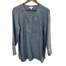 J Jill Love Linen Top Womens Medium Petite Gray White Stripe 100% Linen ... - £23.45 GBP