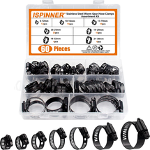 ISPINNER 60Pcs Stainless Steel Adjustable 6-38Mm Range Worm Gear Hose Clamps Ass - £21.79 GBP