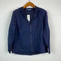 Karen Scott Womens Small Navy Blue Pockets Zipper Nylon Hoodie Jacket NW... - $14.69