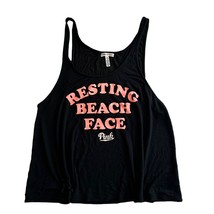 Pink Victorias Secret Black Relaxed Fit Resting Beach Face Tank Top Womens Med - £8.78 GBP