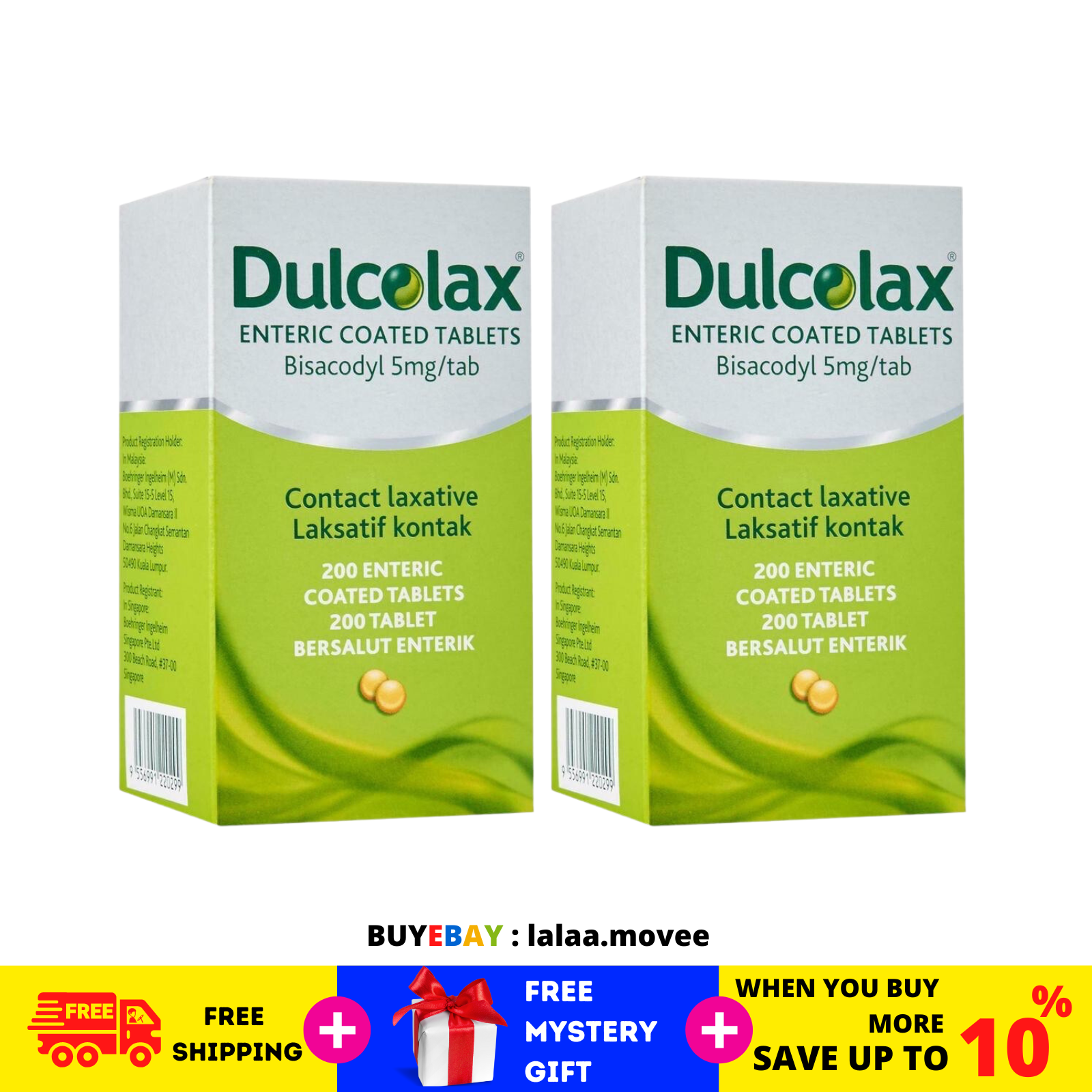 2 X DULCOLAX Tablets (Bisacodyl 5mg) 200&#39;s For Constipation Relief FREE ... - $43.81
