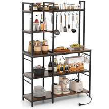 5-Tier Bakers Rack with Power Outlets and 10 S-Shaped Hooks-Rustic Brown - Color - $3,678.69 MXN