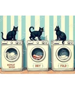 8.5 x11in VINYL HDR POSTER ART PRINT BLACK CATS LAUNDRY MACHINES RETRO W... - $485.57 MXN