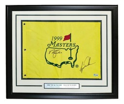 Tiger Woods Sir Nick Faldo Signed Framed 1999 Masters Golf Flag BAS LOA - £2,299.42 GBP