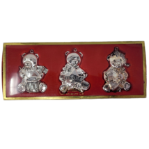 Gorham Silver Plated Teddy Bear Ornament Set In Box Make A Wish Hearts Drummer - $7.91