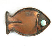 Vintage Fish Belt Buckle Copper Plated Turquoise Stone Handmade In Mexic... - $39.99