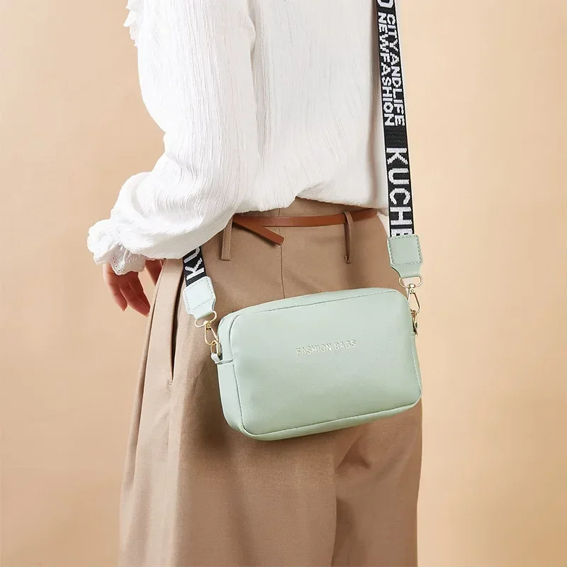 Le small shoulder bags for women solid color pu leather wide strap crossbody bag female thumb200