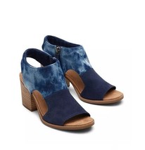 TOMS Eliana Navy Suede &amp; Fabric Peep-Toe Cutout Block-Heel Sandal Size 7.5 NWT - £35.52 GBP
