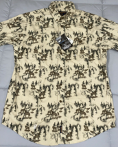 Woolrich Brushed Flannel Shirt Ecru Wolf Wolves Brown Print Button Up Me... - $99.00