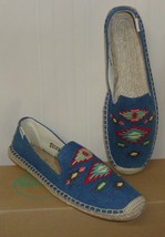 Soludos Smoking Slipper Thunder Bird Embroidery Denim Blue Slip On Shoes... - $56.23