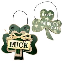 Pair of Two Wooden Decorative Hanging Shamrocks Ornaments - £10.89 GBP