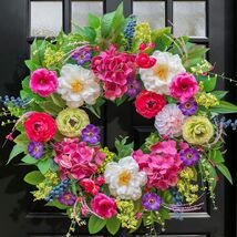 Vibrant 24-Inch Spring Wreath with White Blooms &amp; Greenery for -Round Charm - $139.54