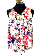 Dana Buchman Blouse Juniors Size Large Multicolor Floral Poly Lined Sleeveless - £13.43 GBP
