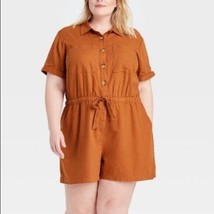 NWT Ava &amp; Viv Women&#39;s Plus Size Short Sleeve Button-Up Tie Waist  Romper... - $11.04