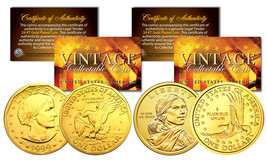 Sacagawea &amp; Susan B Anthony 24K Gold Plated U.S. Dollar History Women 2-... - £14.16 GBP