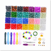 700PCS Gl Beads Bracelet Jewelry Making Kit - 28 Color 8mm Crystal Gemstone Brac - £34.37 GBP