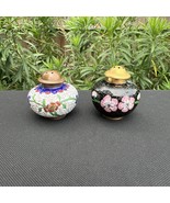 Vintage Cloisonné Brass Enamel Black/White W/Flowers Salt &amp; Pepper Shake... - $13.00