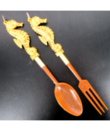 Vintage Boho Seahorse Plastic Salad Fork &amp; Spoon Hong Kong 14&quot; Wall Hanging - €12,95 EUR