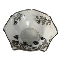 Vintage Clear Glass Bowl with Silver Floral Overlay – Scalloped Rim – 6 ... - $21.60
