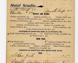 Hotel Studio Restaurant Menu Maryland Area 1920&#39;s Terrapin in Chafing Dish - £58.68 GBP