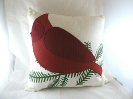 Holiday Cardinal Throw Pillow, 17&quot; x 17&quot; Red Cardinal Antique white fabric - $278.56 MXN