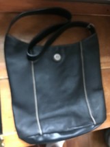 The Sak Original Black Leather w Taupe Stitching Satchel Style Shoulder Purse - £15.25 GBP
