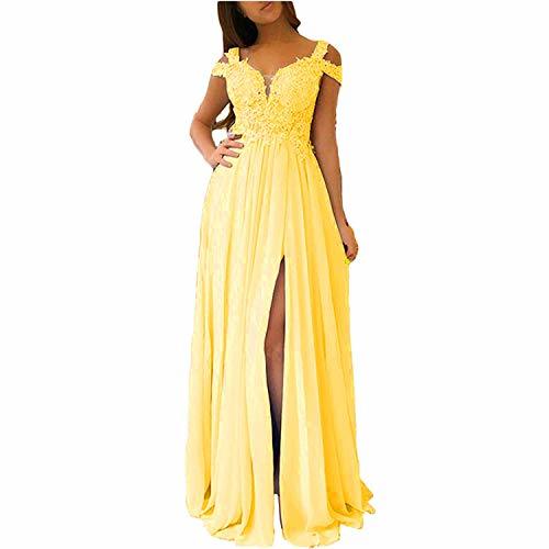 Plus Size Illusion Top Front Slit Off The Shoulder Long Prom Dress Yellow 22W