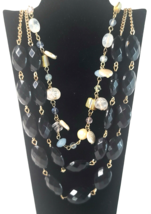 Vintage Set of 2 Beaded Gold Tone Necklaces Cookie Lee 16&quot; Black Beaded 20&quot; - £14.59 GBP