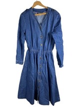 Vintage Denim Jean Shirt Dress 14 USA Made Button Down Midi Western Rockabilly - £110.08 GBP