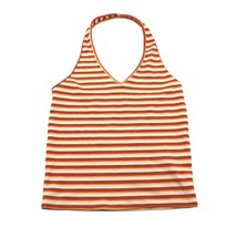 American Eagle Womens Halter Tank Top Ribbed Striped Orange White S - £7.67 GBP
