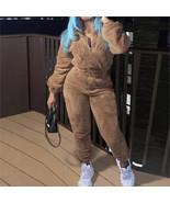 2 Piece Fashion Casual Solid Color Plush Women&#39;s Suit Autumn Slim Sports... - $24.23