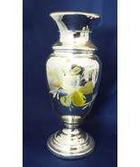 Antique Silver Mercury Glass Vase Hand Painted 7 1/4&quot; Inch Floral hand p... - £52.44 GBP