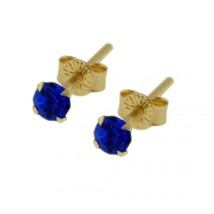 9K Gold &amp; 3mm Round Sapphire Crystals Stud Earrings - £25.65 GBP